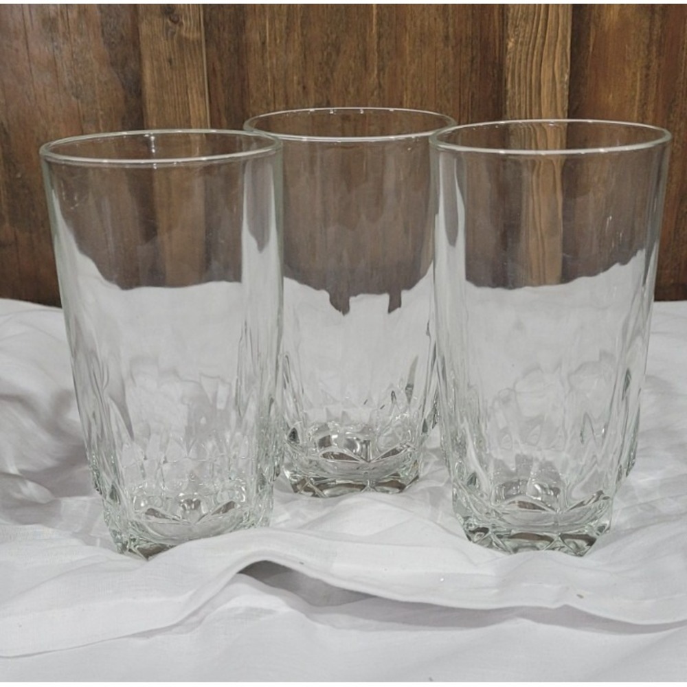 Arcoroc Cut Glass Juice Highball Glass Made in France 5.5" Set of 3